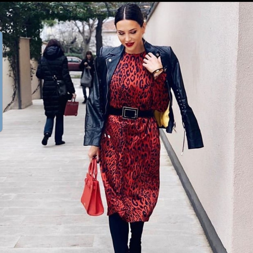 ZARA Animal Print Red Maxi Dress NWOT Blogger's Fa - Picture 3 of 14